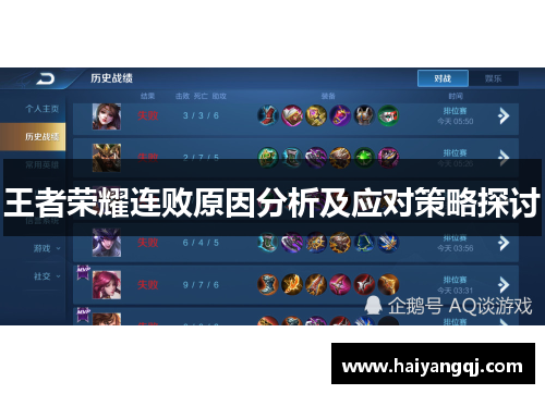王者荣耀连败原因分析及应对策略探讨